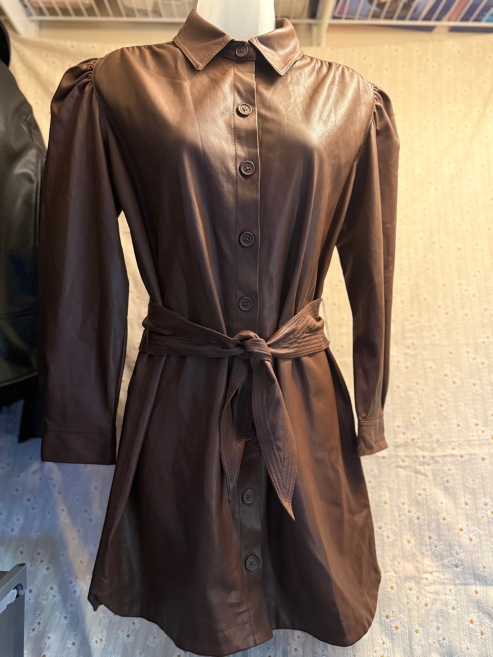 BB Dakota by Steve Madden Chocolate Brown Faux Leather Shirt Dress/JACKET